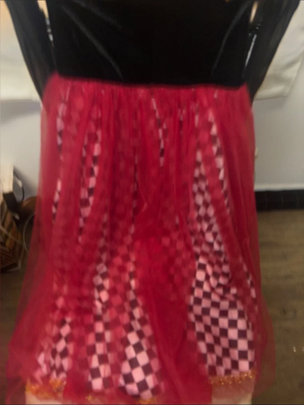 Queen of Hearts velvet  Red and Black Heart  Tulle Costume Dress